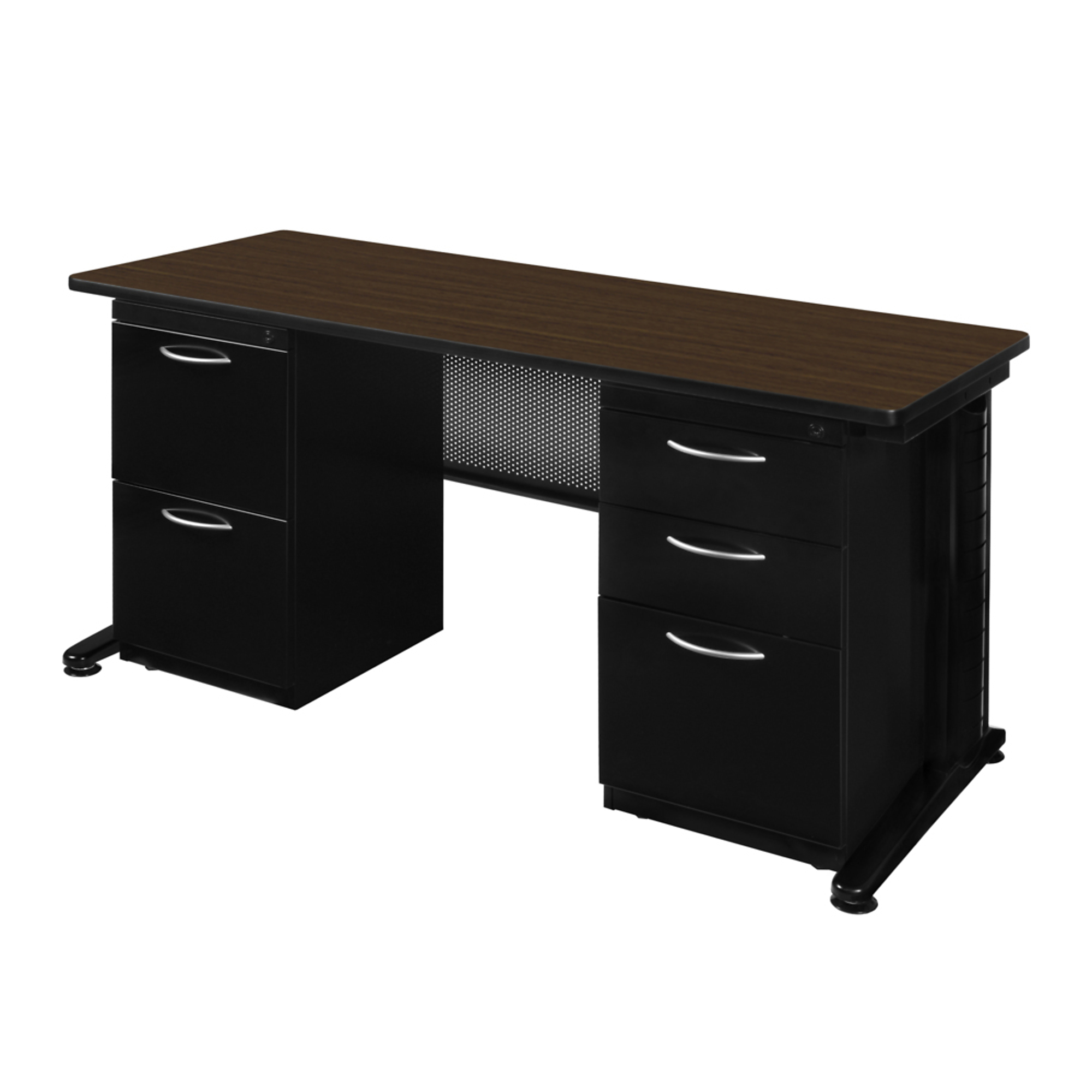 Regency Furniture Fusion Teacher's Desk — 66in. x 30in., Double Pedestal, Neo Walnut, Lockable Drawers, Model# MDP6630NW